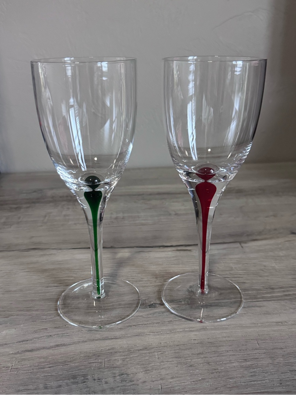 Wine Glass Set with Colored Stem Accents - Green and Red